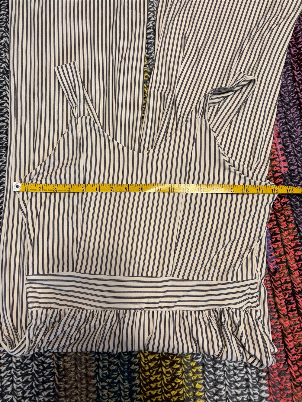 Striped Cream and Black Sleeveless Jumpsuit by Emily Daniels Sz L - Picture 5 of 10